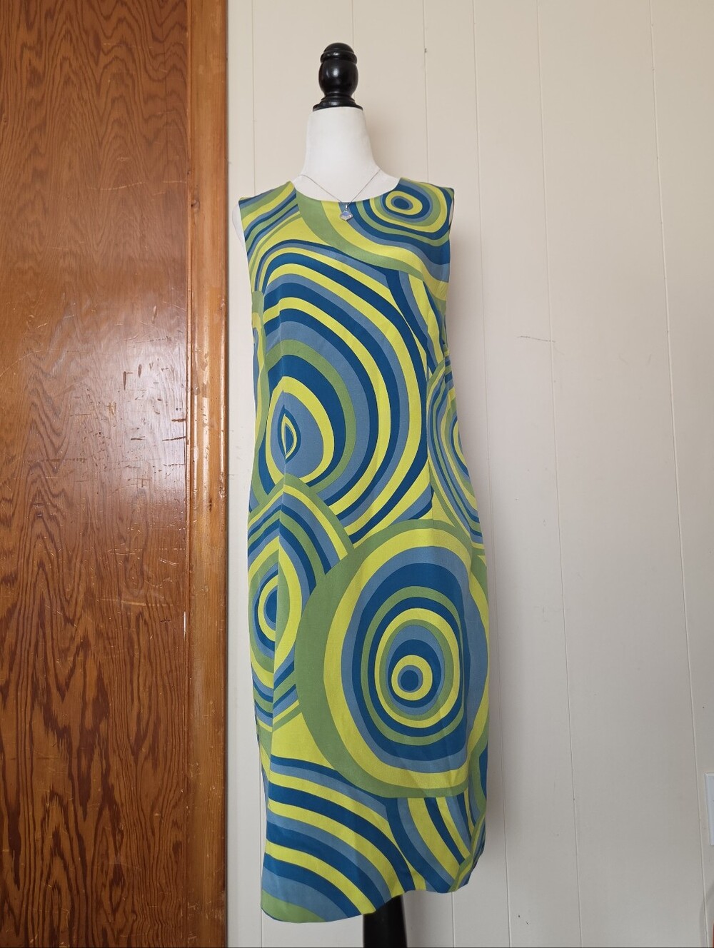 1990's Rare Vintage Grace | Psychedelic Green/yellow Mod Shift Midi Dress